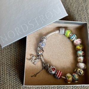 Authentic Pandora Pave Barrel Clasp Snake Bracelet with 17 Charms EUC
